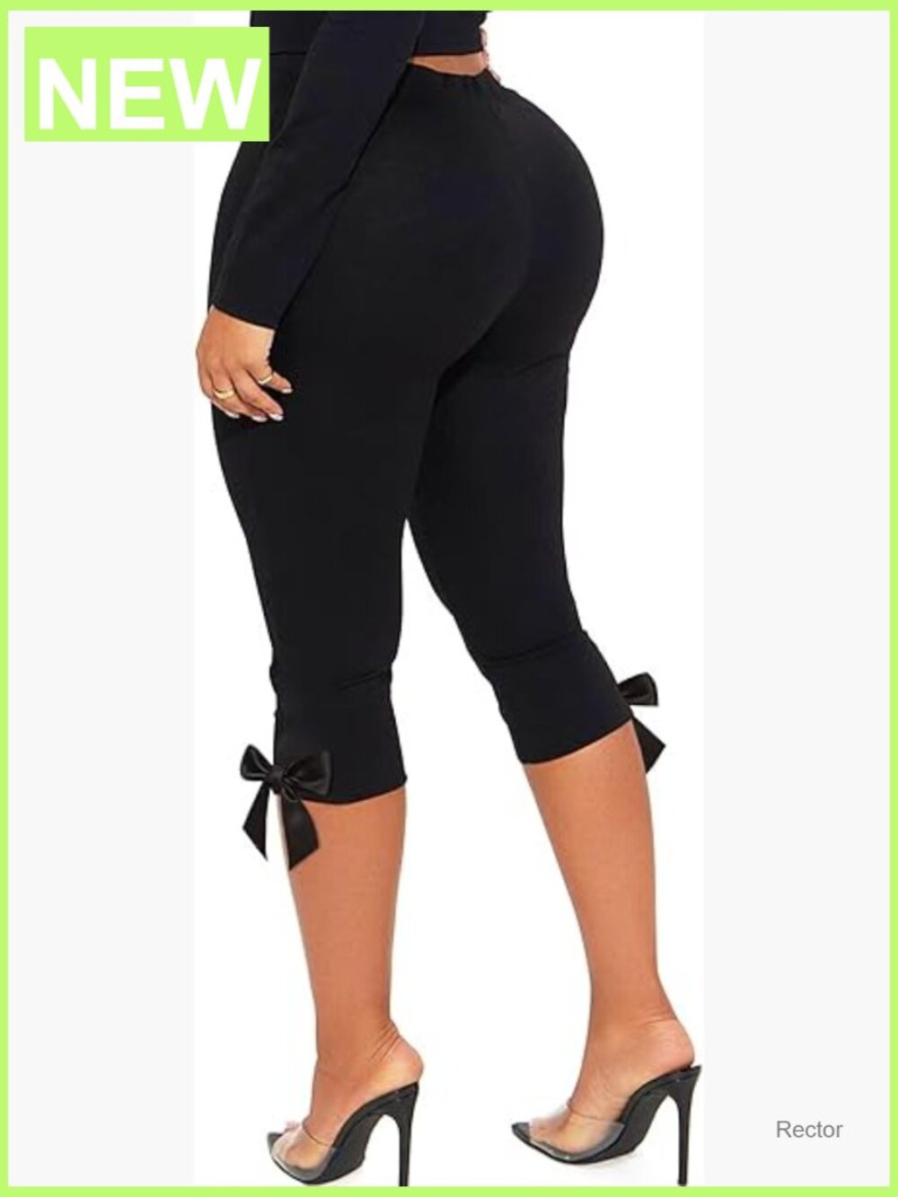 Capri Leggings Women Bow Tie Side 3/4 Length Cropped Skinny High Rise Stretchy